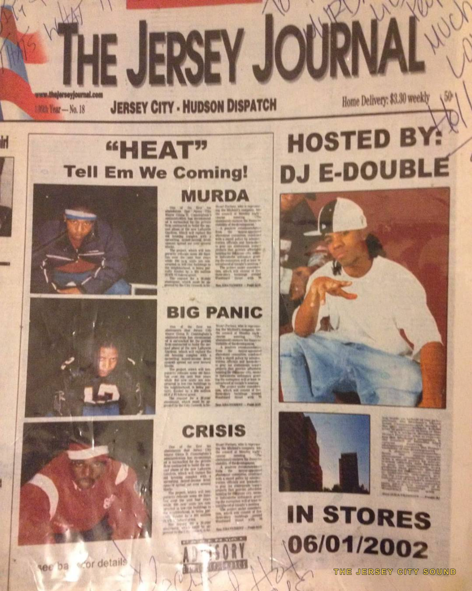 Jersey Journal styled promo page for HEAT hosted by DJ E-Double, in stores June 1 2002