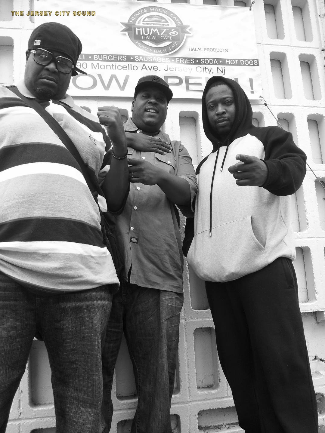 DJ Wimpy Bee, DJ Dyce, and DJ Flash outside Humz's Halal Cafe on Monticello Avenue, Jersey City