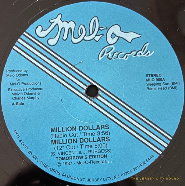 Blue Mel-O Records label of Million Dollars by Tomorrow's Edition, 1987